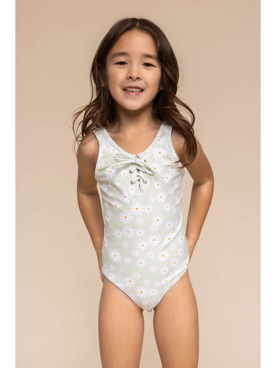 GREEN DAISY TIE ONEPIECE SWIMSUIT Small Fry Kauai