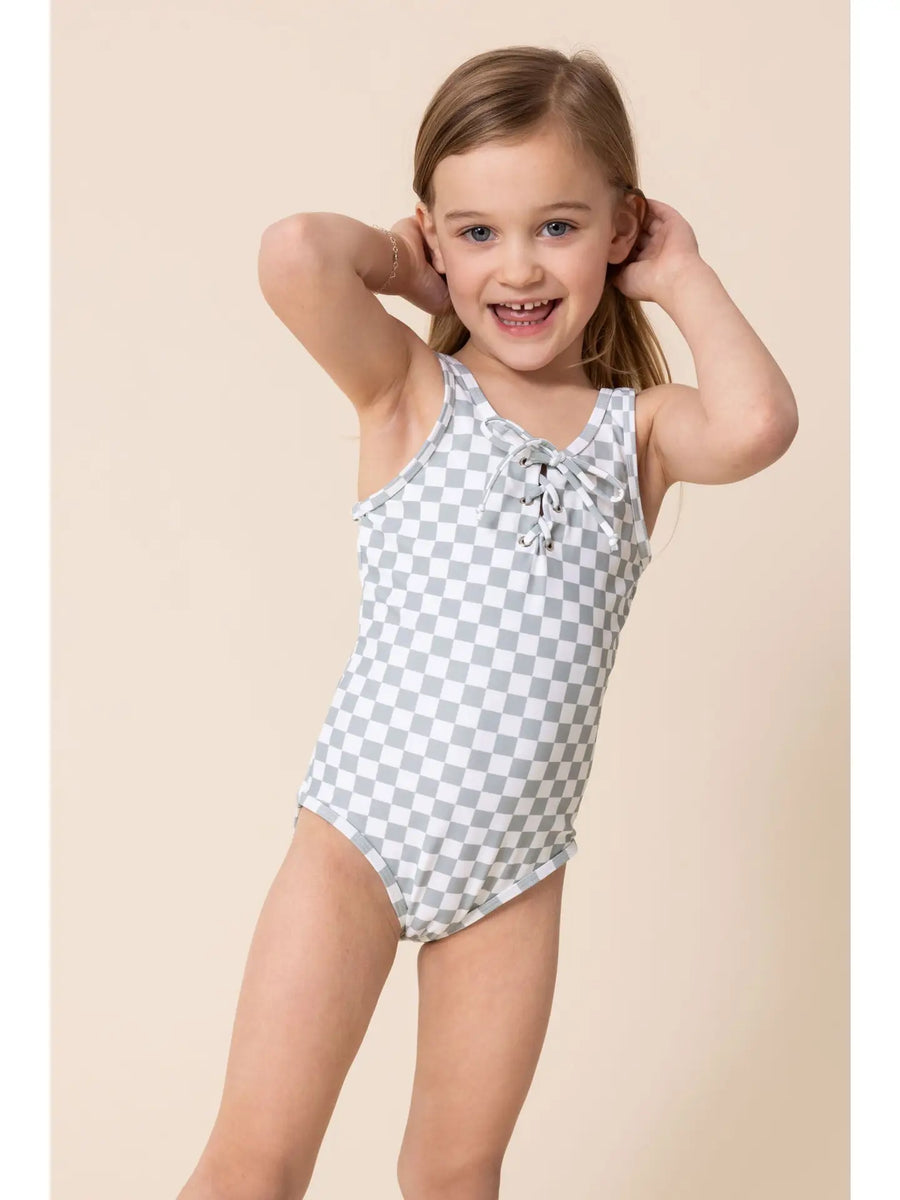 GREEN CHECKER TIE SWIMSUIT Small Fry Kauai