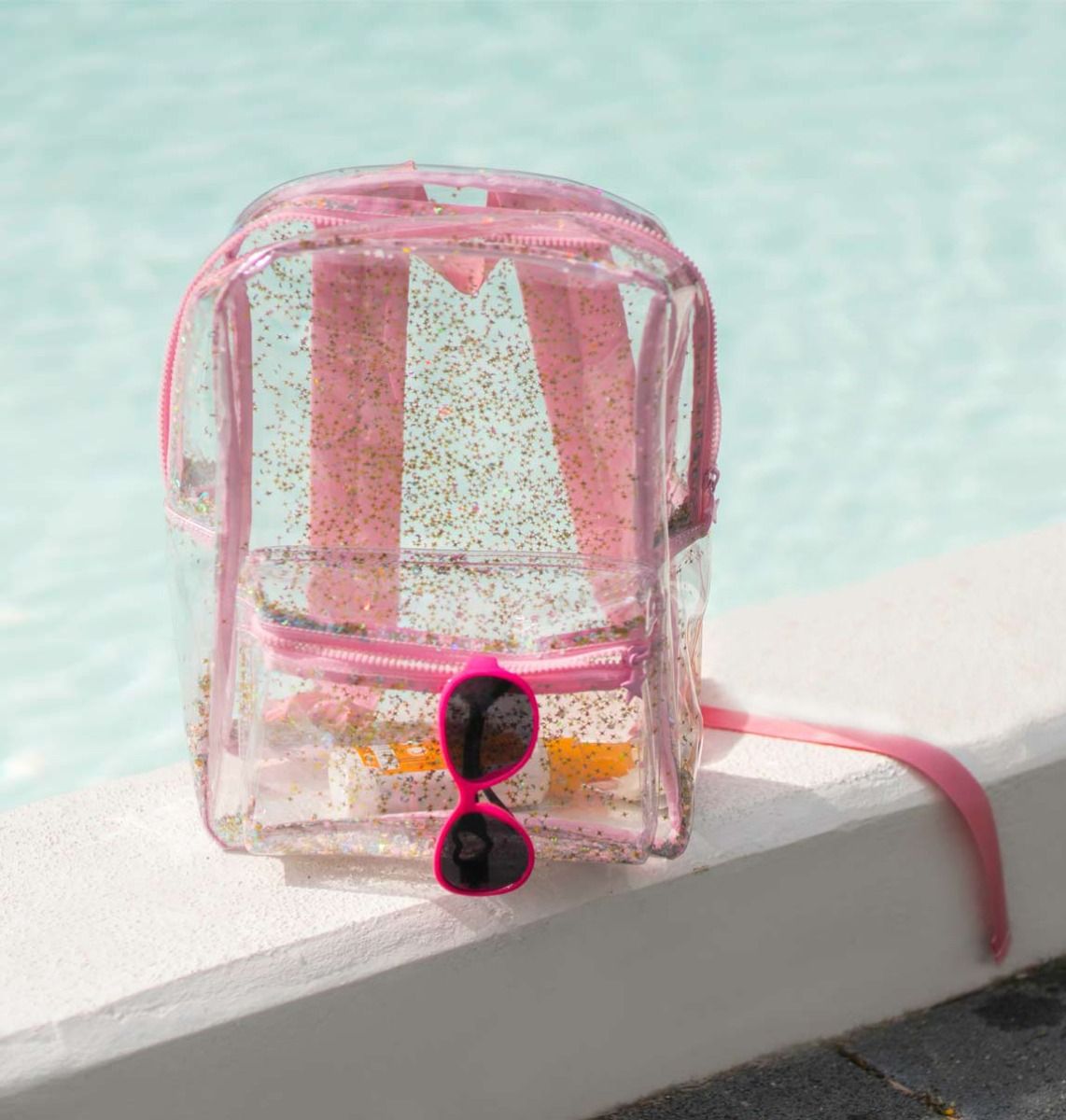 clear shiny mini backpack TRANSPARENT GLITTER BACKPACK, PINK – Small Fry Kauai